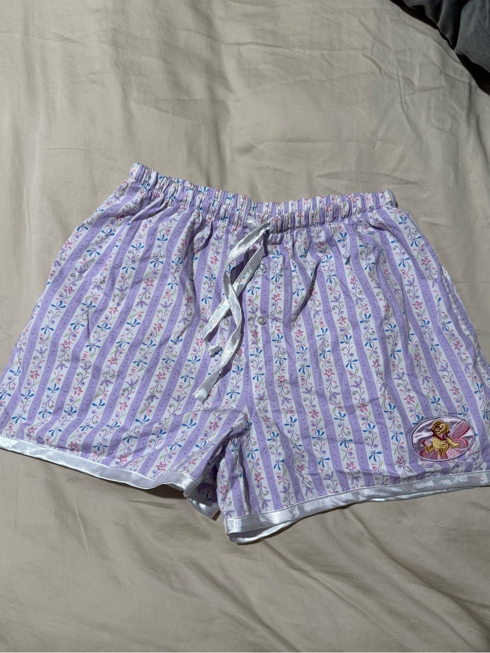 Disney Lavender and White Striped Floral Sleep Shorts